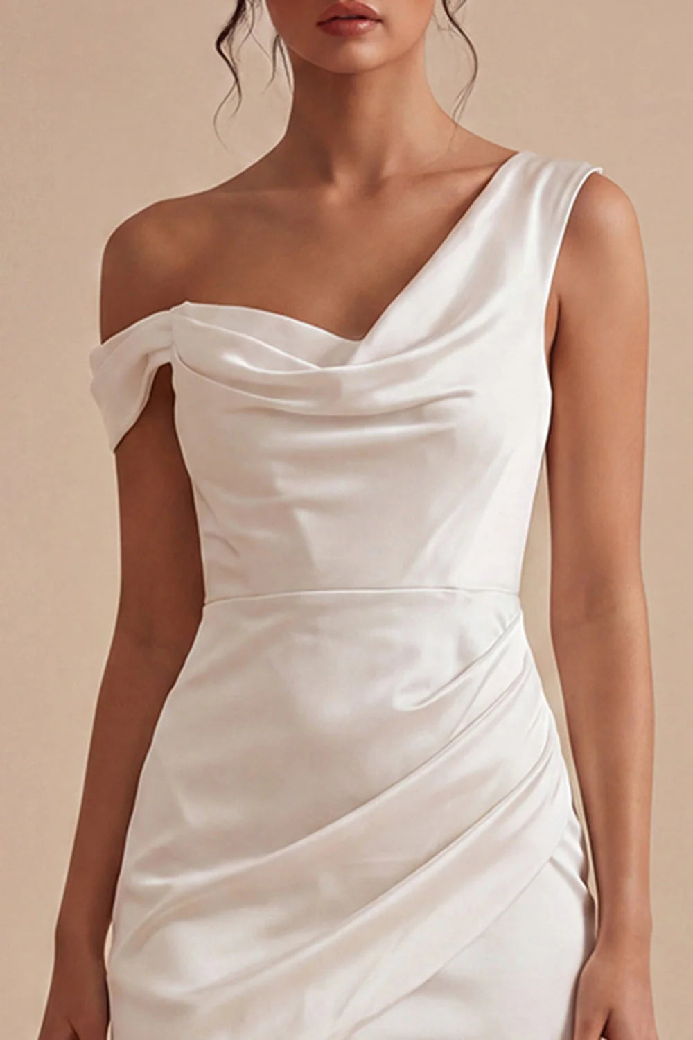 Bodycon Asymmetrical Neck Ruched Little White Dress