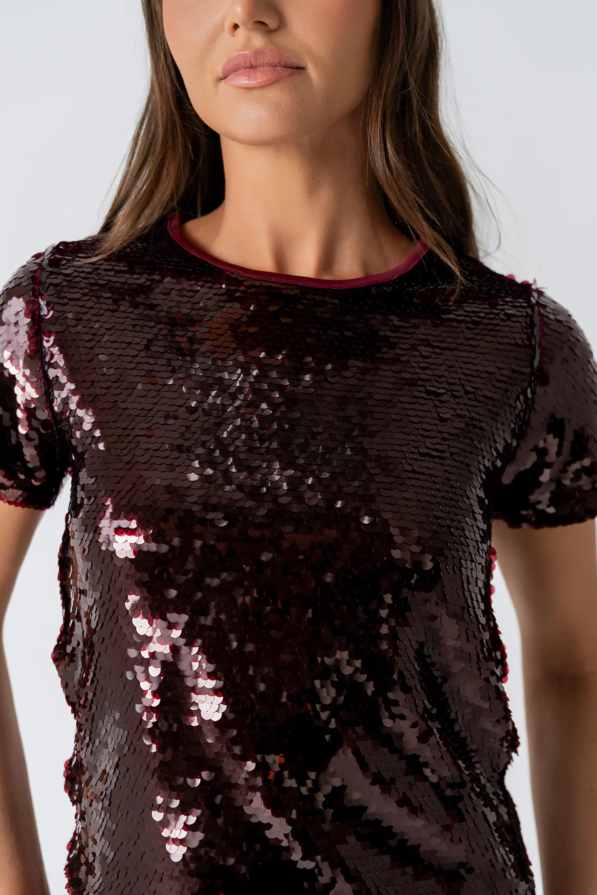 Presley Sequin Top in Burgundy