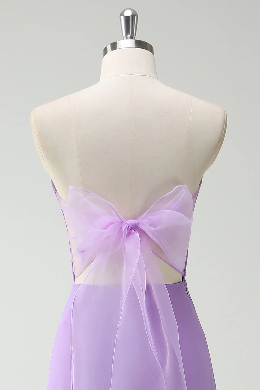 Purple A Line Strapless Lace Up Back Ruffled Long Bridesmaid Dress with Ruffled Slit