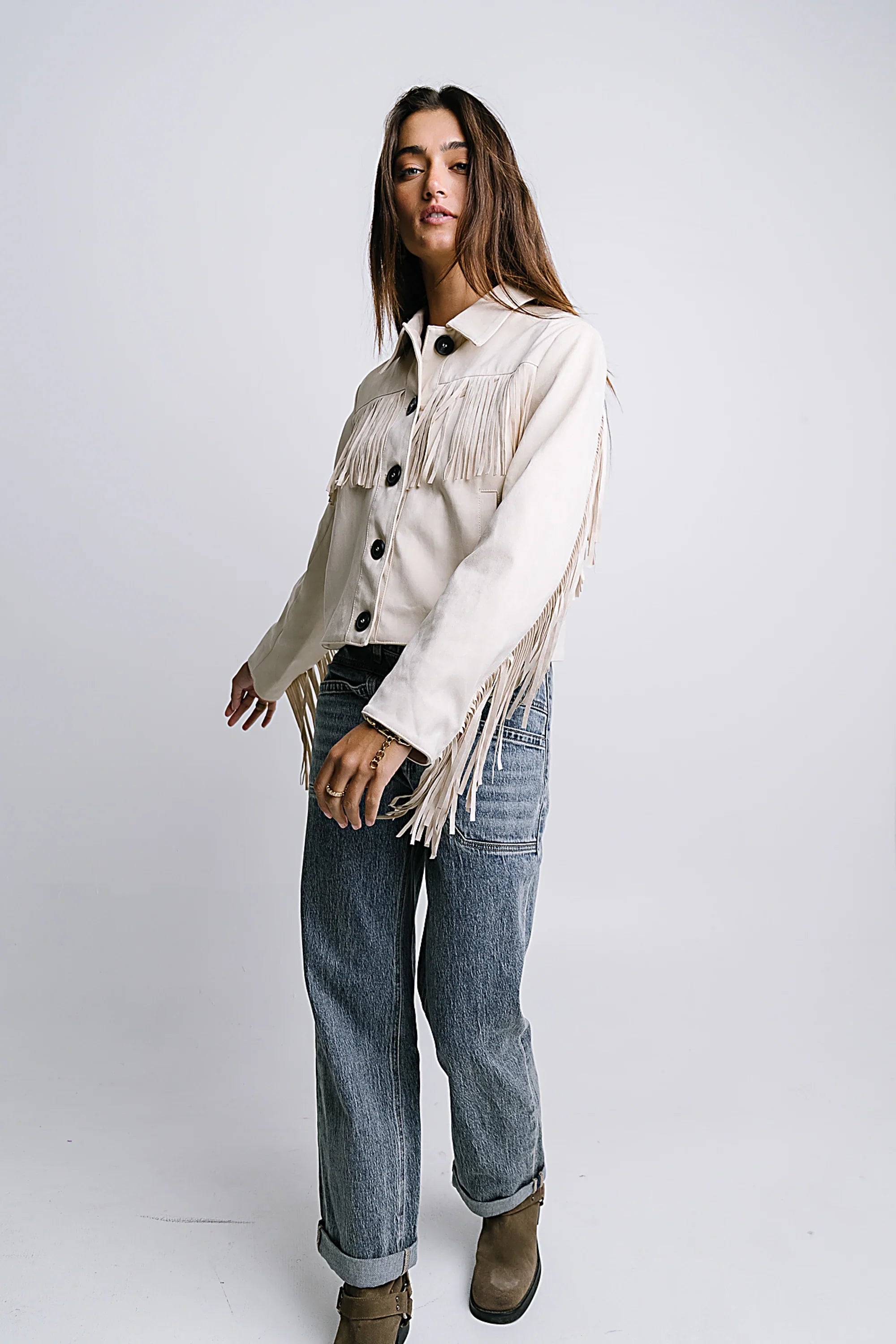 Bridget Fringe Jacket in Bone