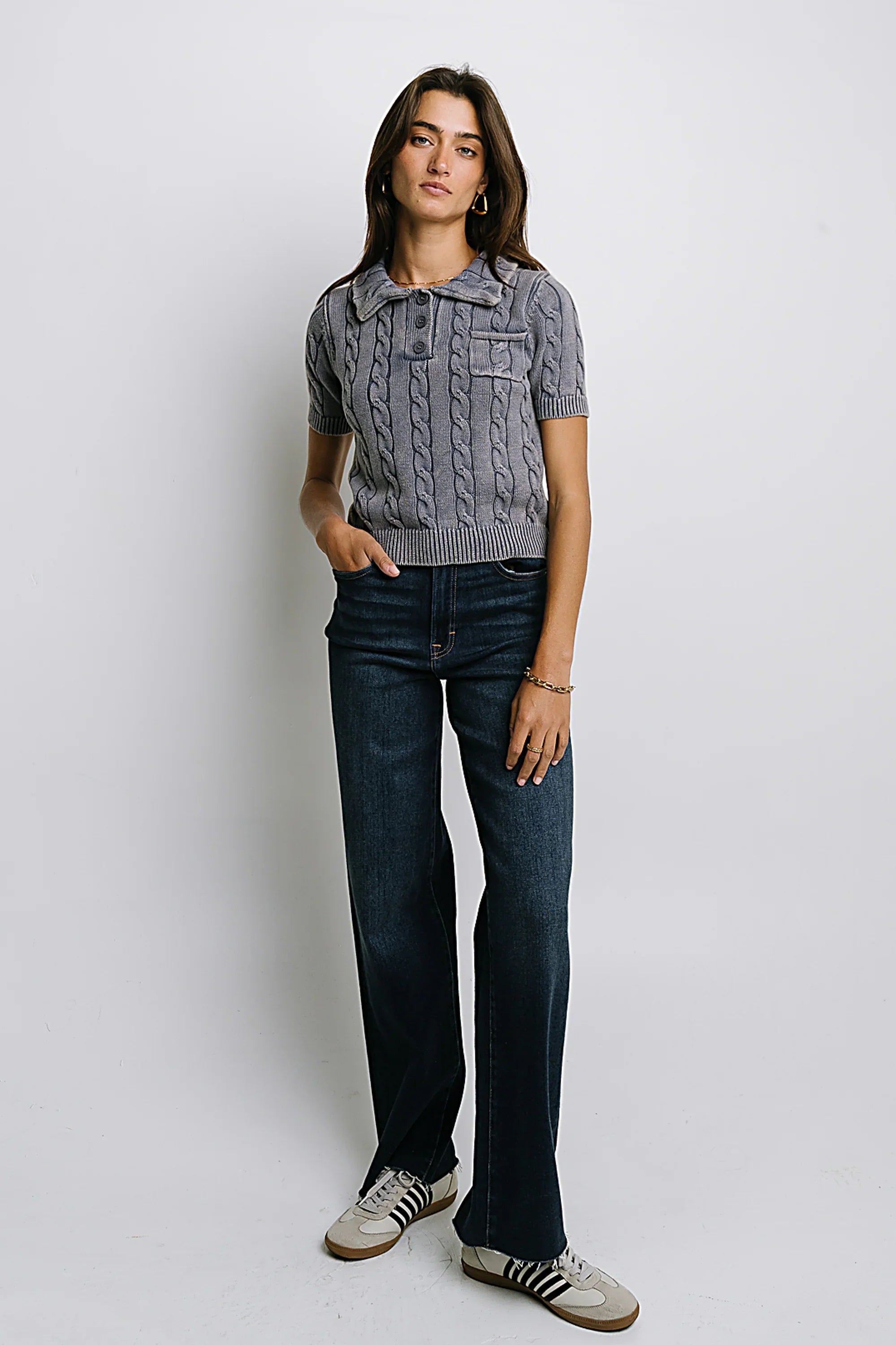 Halle Cable Knit Top in Blue