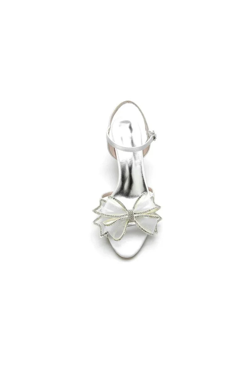 Peep Toe Chunky Wedding Shoes with Bow