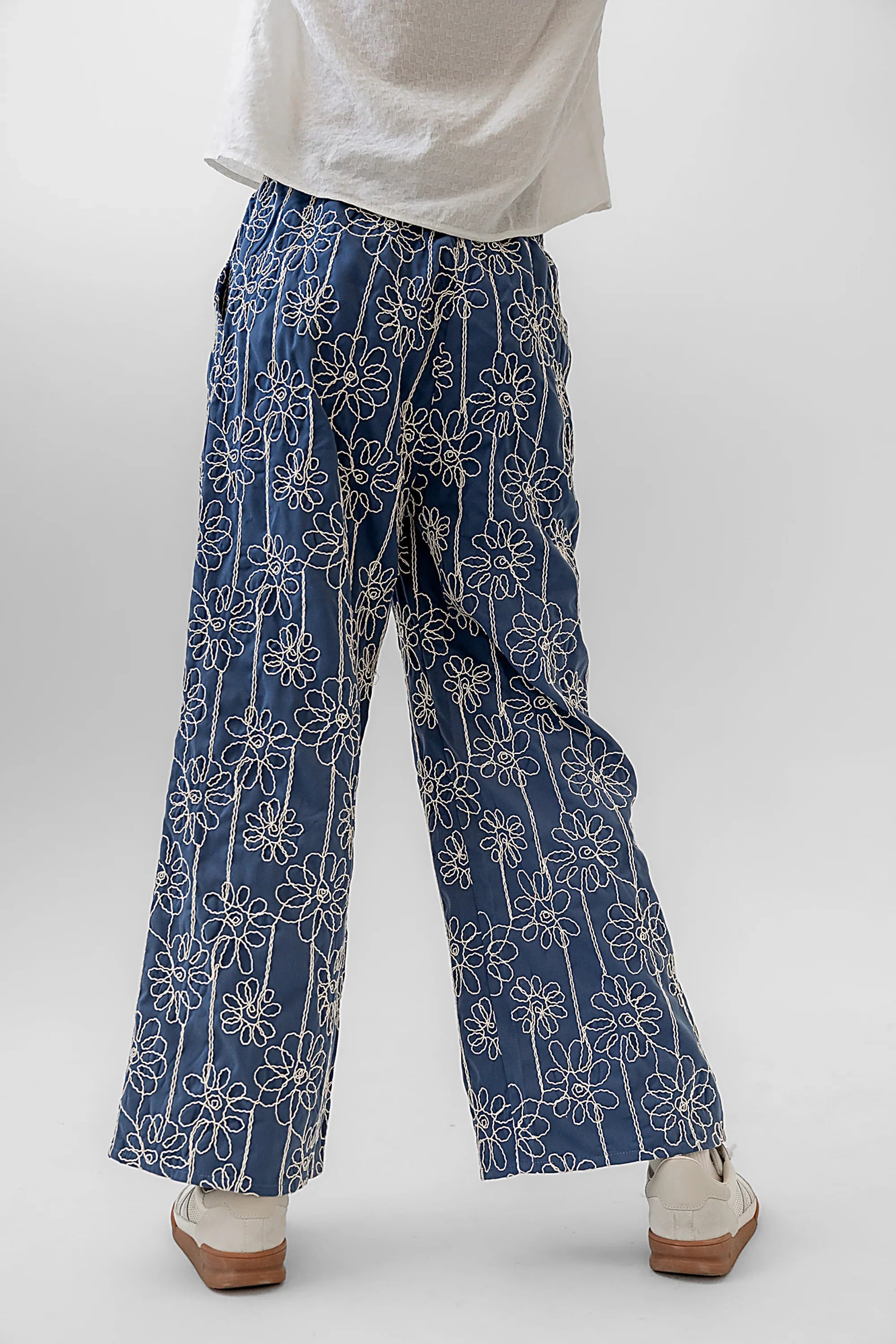 Alanna Embroidered Pants in Blue FINAL SALE