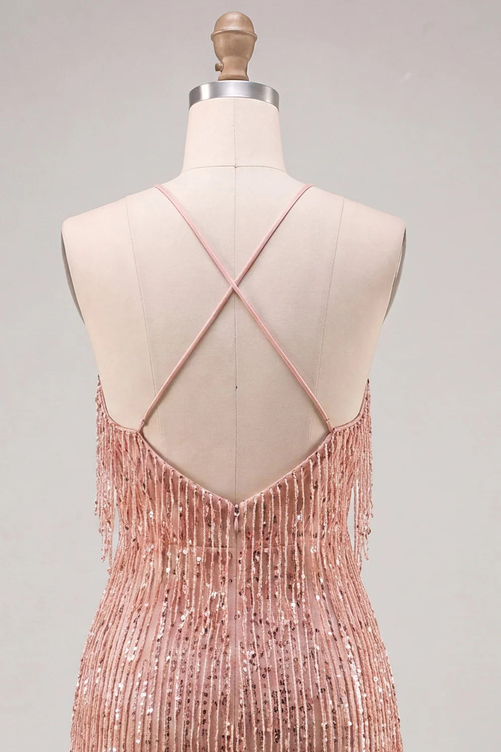 Gold Halter Bodyocn Sequin Short Homecoming Dress with Fringes