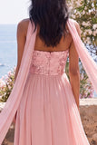 Pink Strapless A Line Wedding Guest Dress with Slit