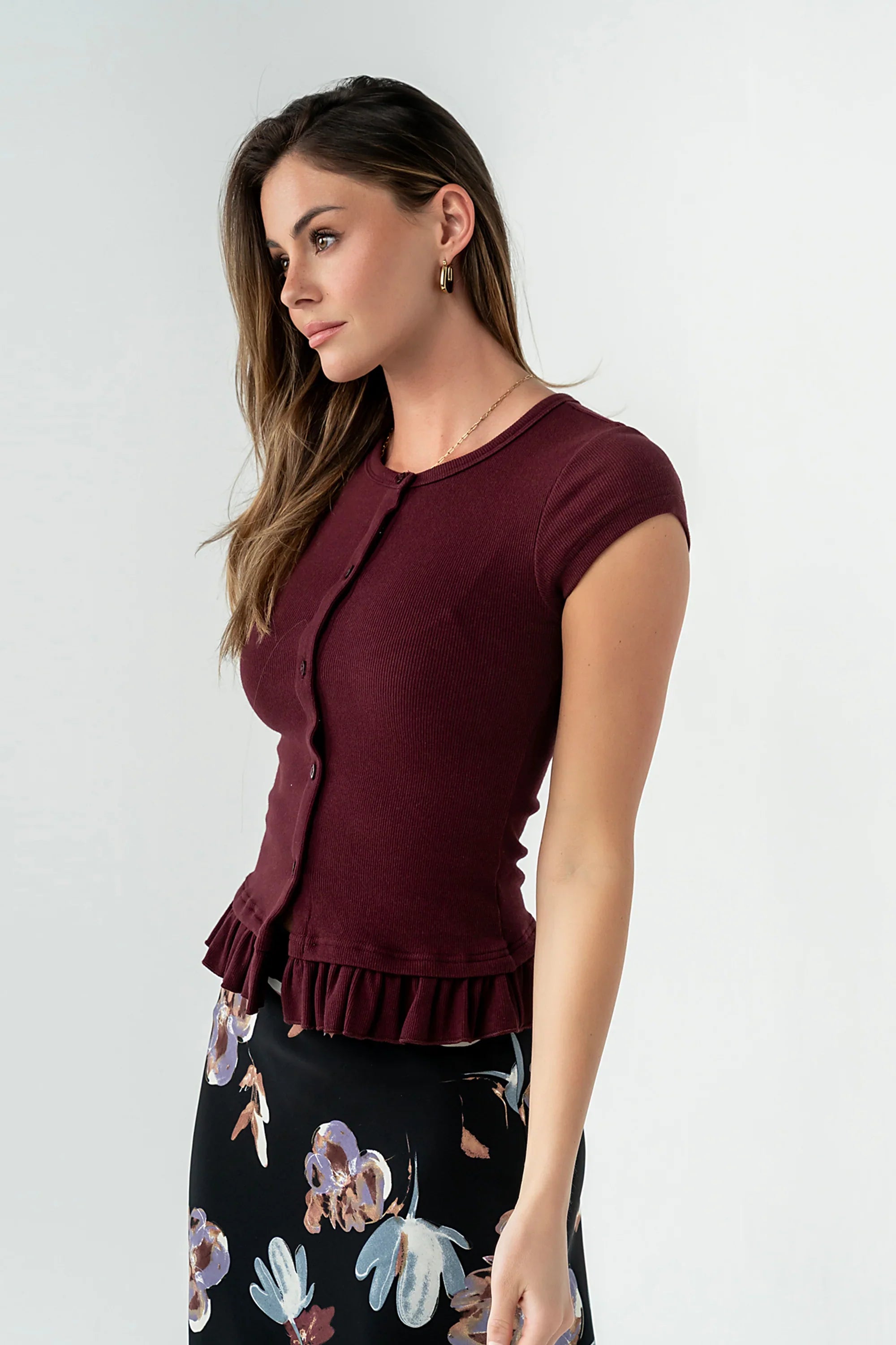 Misha Ruffle Top in Burgundy