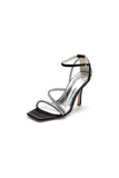 Square OpenToe Beaded Ankle Strap Satin Stiletto Heels