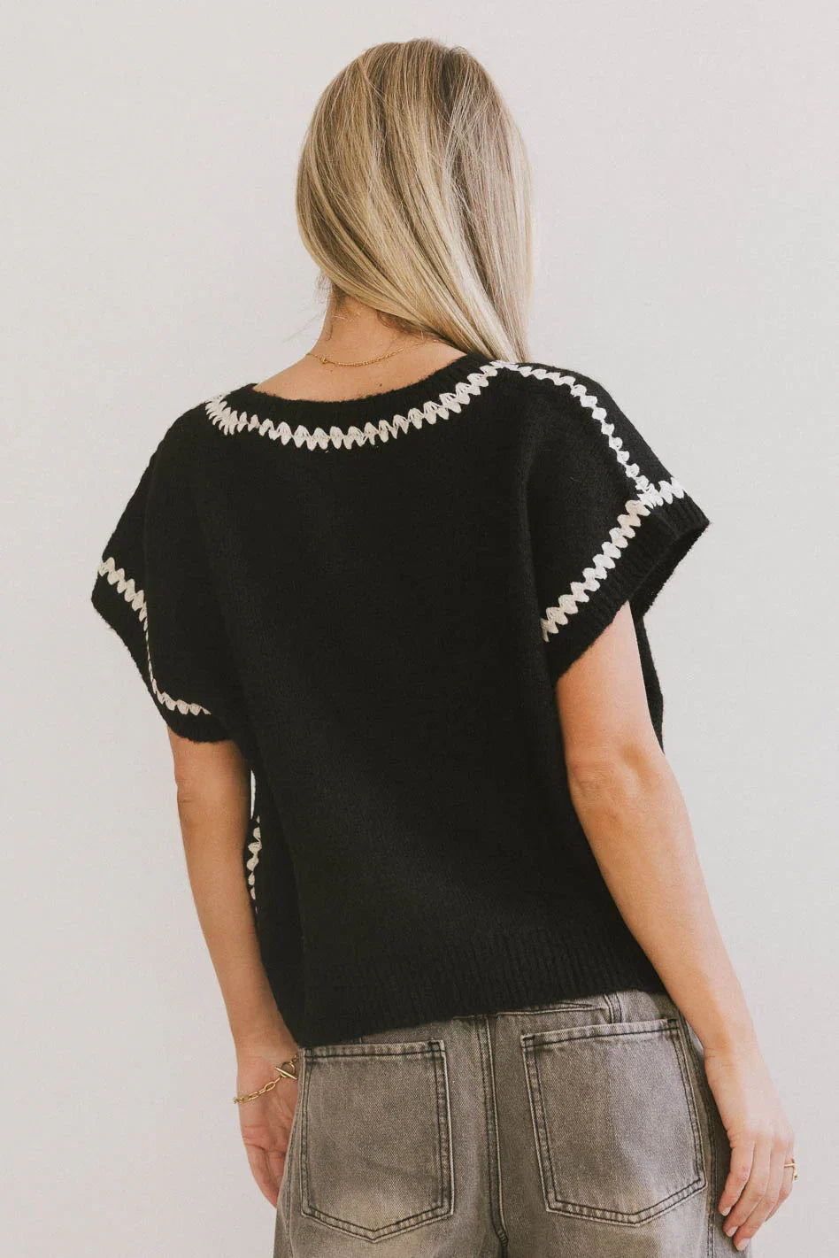 Hazel Embroidered Sweater Top in Black FINAL SALE
