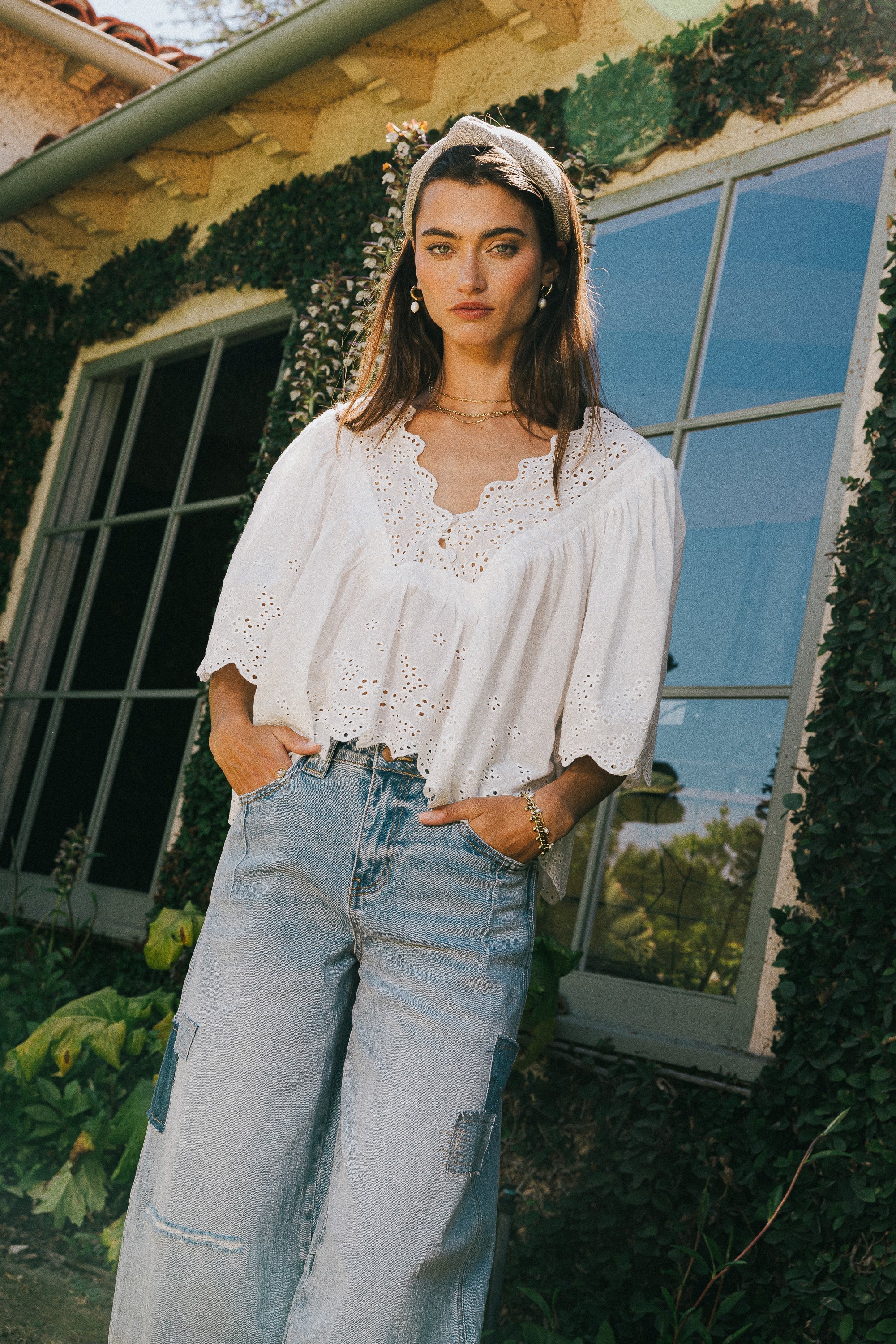 Faye Embroidered Blouse in White FINAL SALE