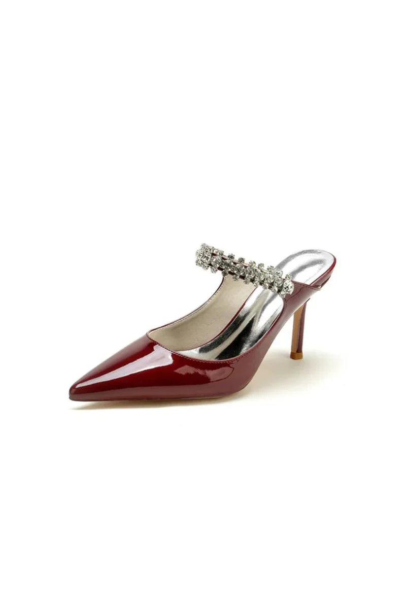 Leather Pointed Toe Wedding Shoes with Rhinestone