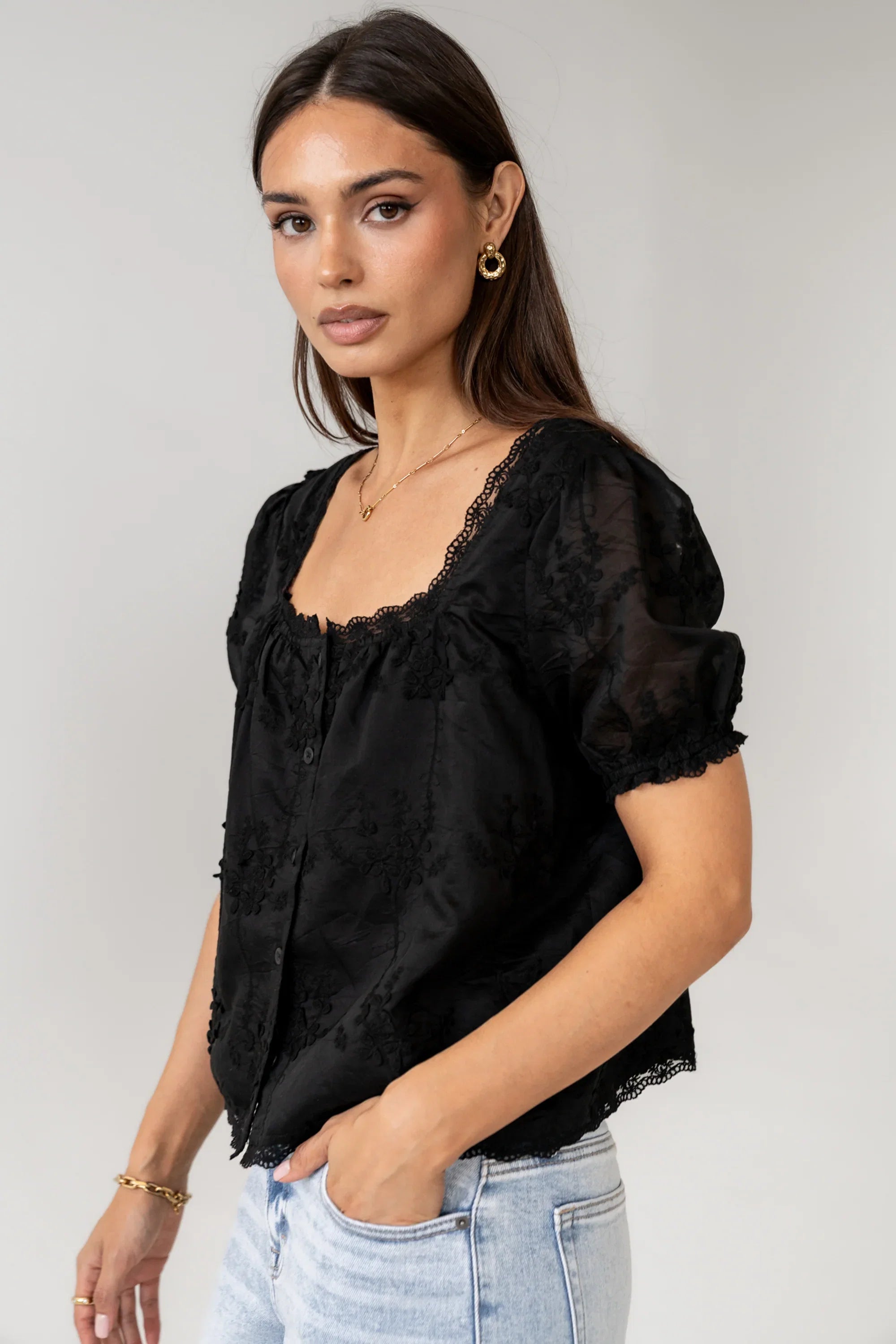 Hadley Embroidered Blouse in Black FINAL SALE