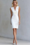Ivory V Neck Bodycon Short Work Dress