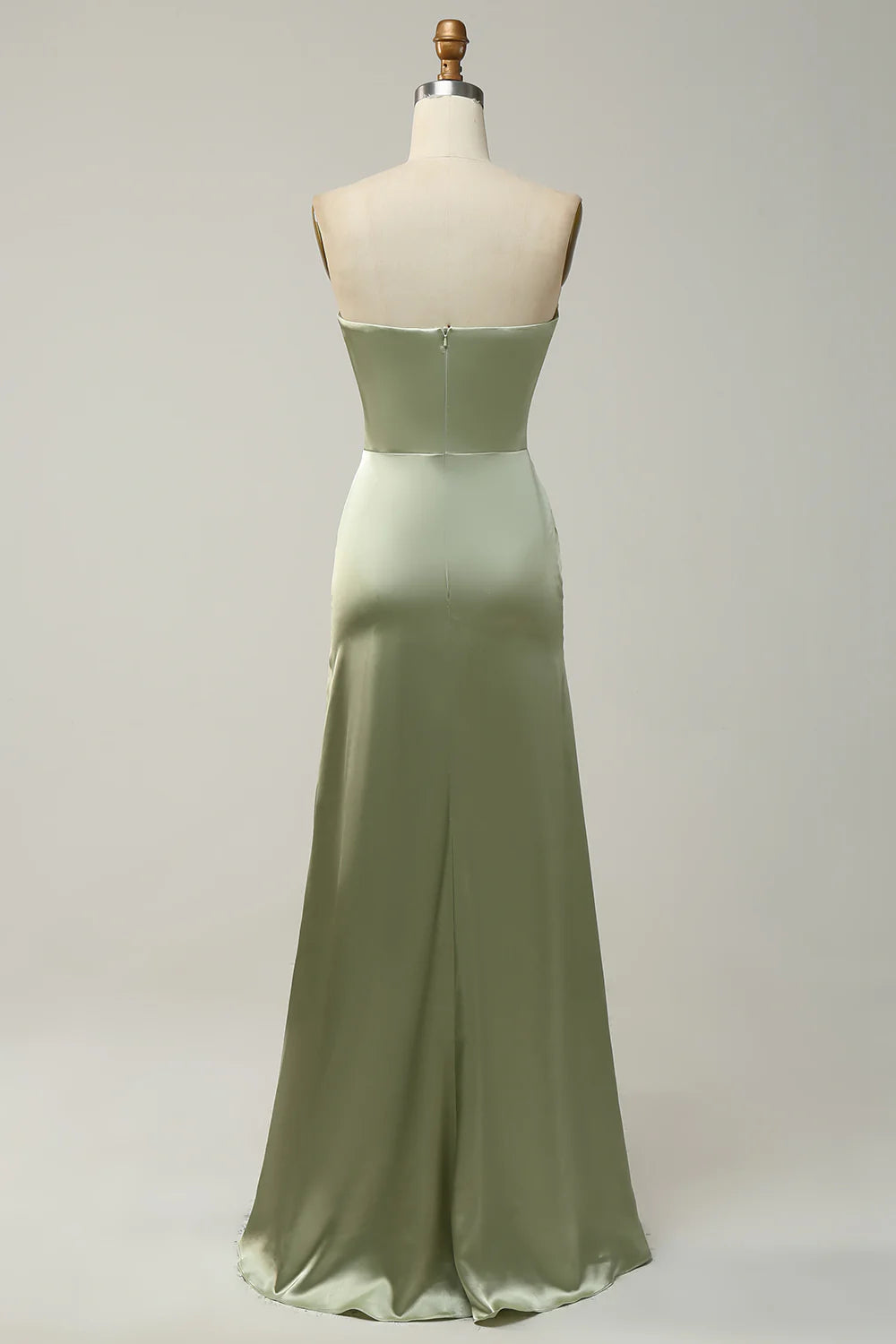 Green Sheath Convertible Strapless Satin Floor Length Dress with Slit