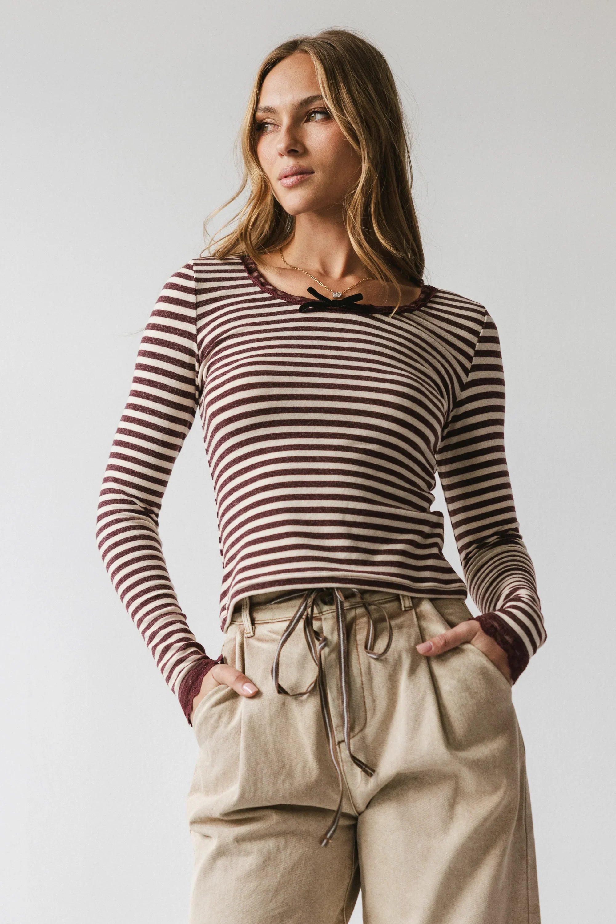 Kiya Striped Top in Burgundy FINAL SALE
