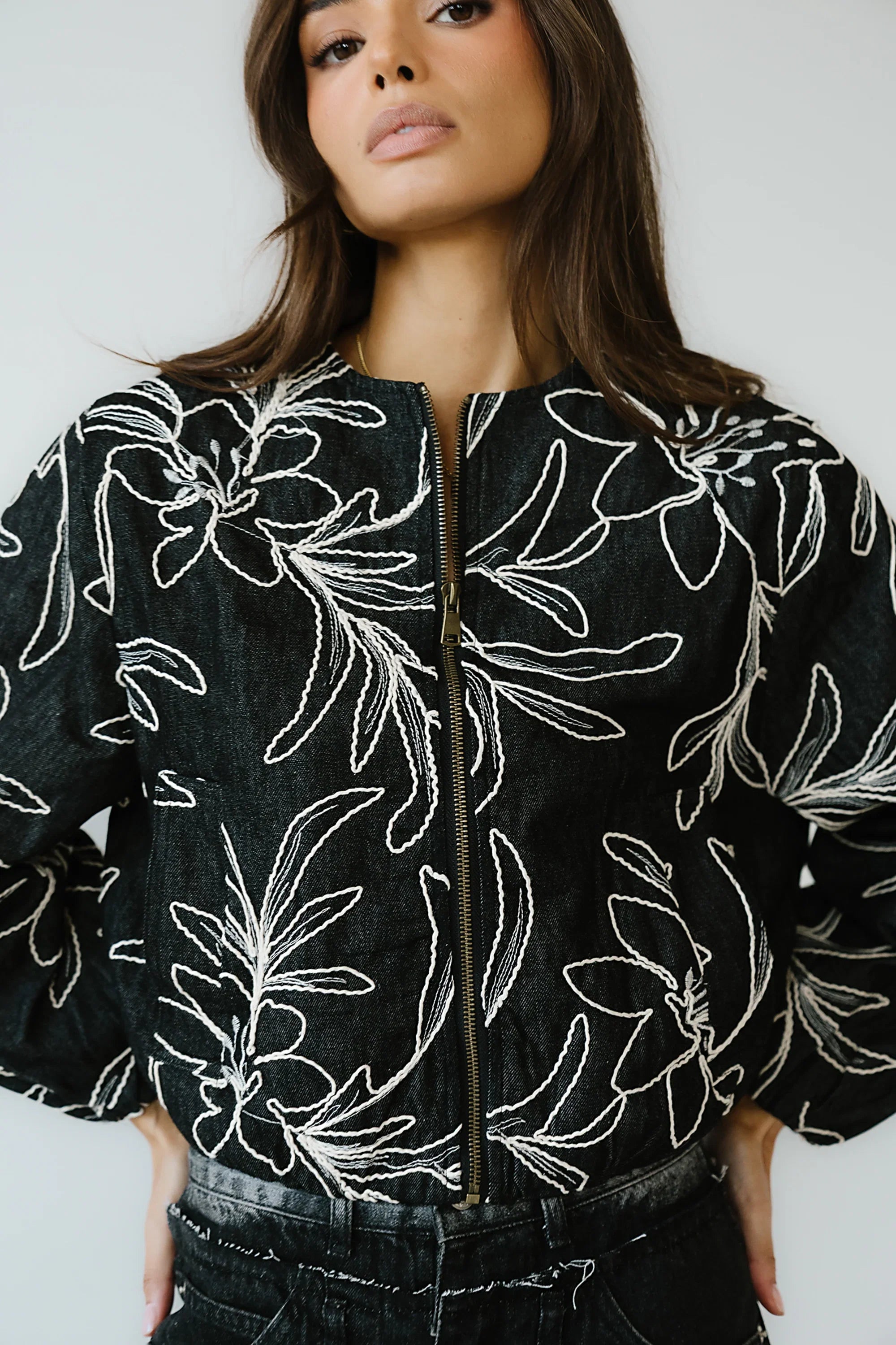Sidney Embroidered Jacket in Faded Black