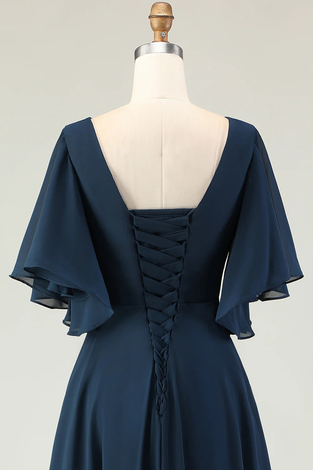 Navy A Line Embroidered Chiffon V Neck Chiffon Mother Dress with Rhinestones