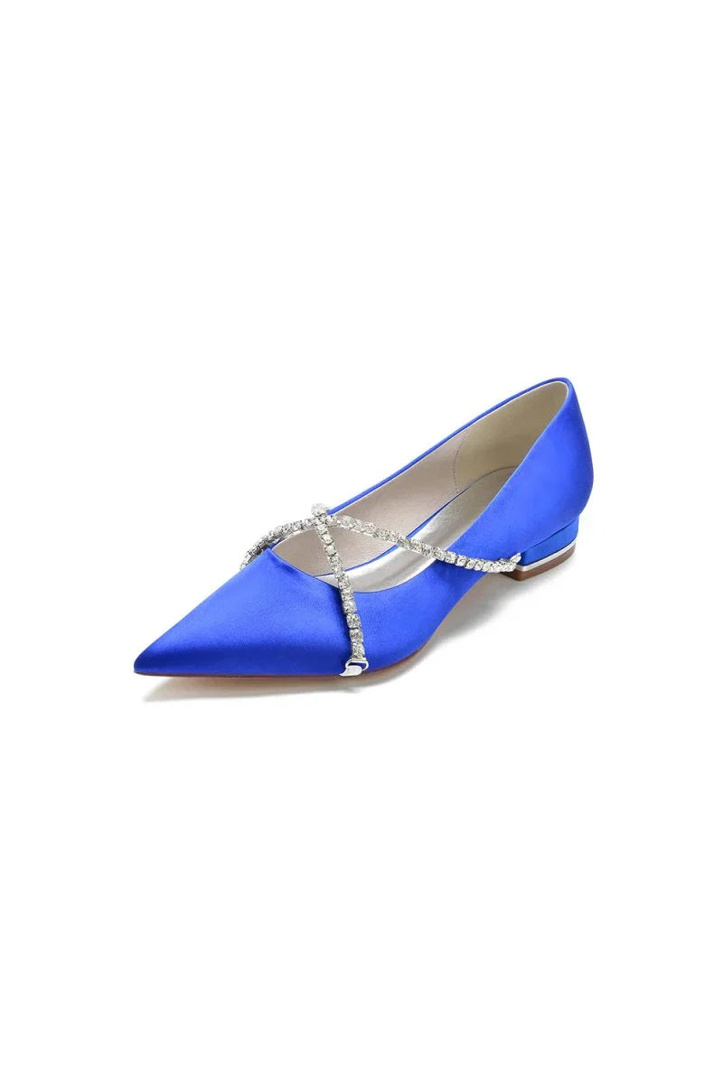Pointed Toe Rhinestone Strap Kitten Heels