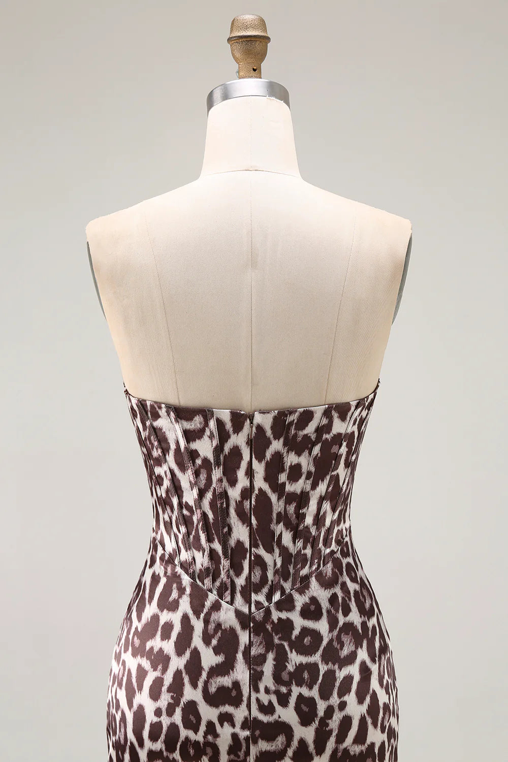 Sweetheart Mermaid Coffee Leopard Corset Long Prom Dress with Slit