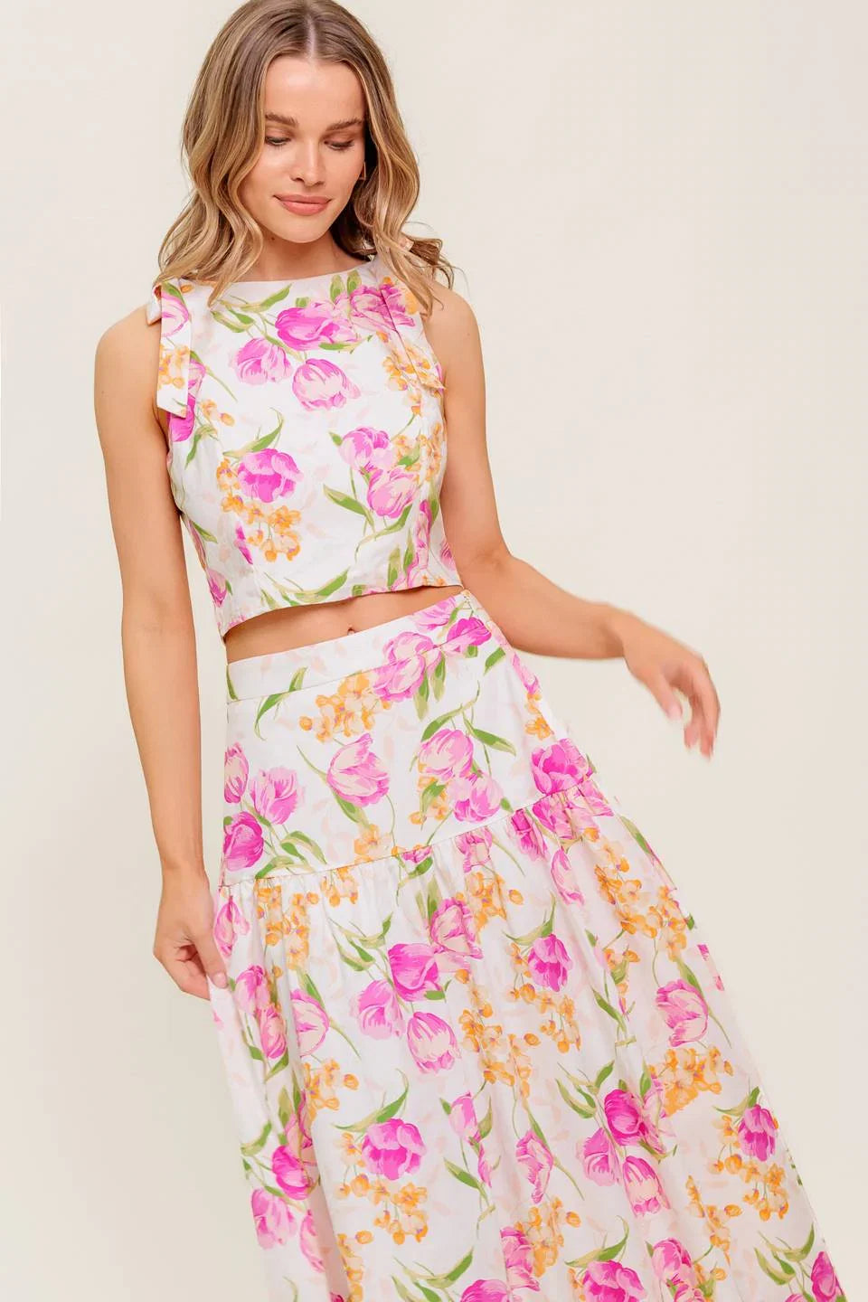 PINK TULIP GARDEN TOP MIDI SKIRT SET