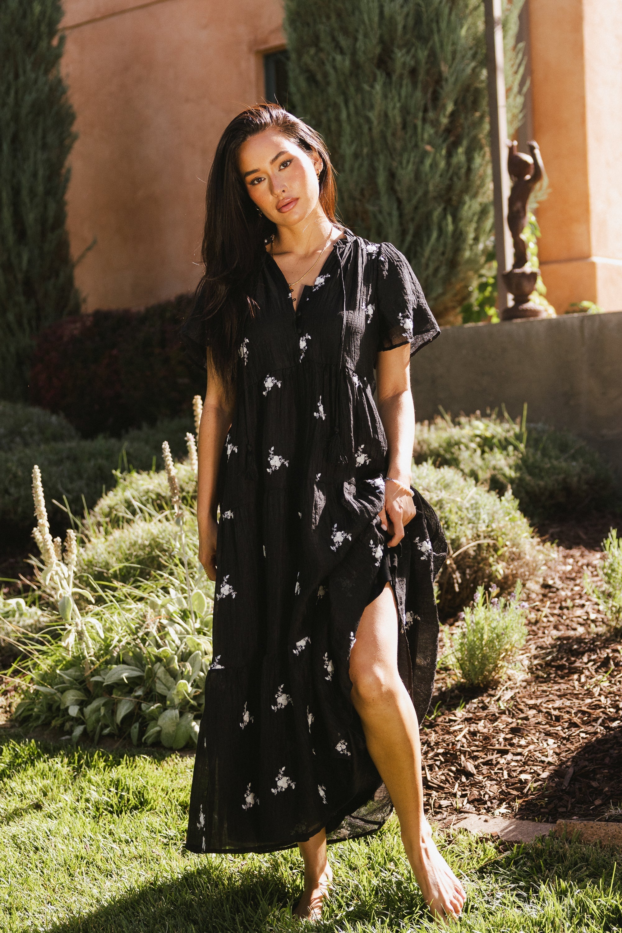 Flynn Embroidered Maxi Dress in Black FINAL SALE