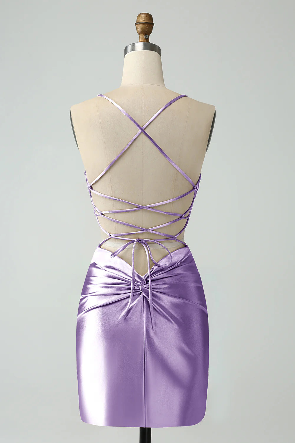 Golden Bodycon Spaghetti Straps Lace up Back Short Homecoming Dress