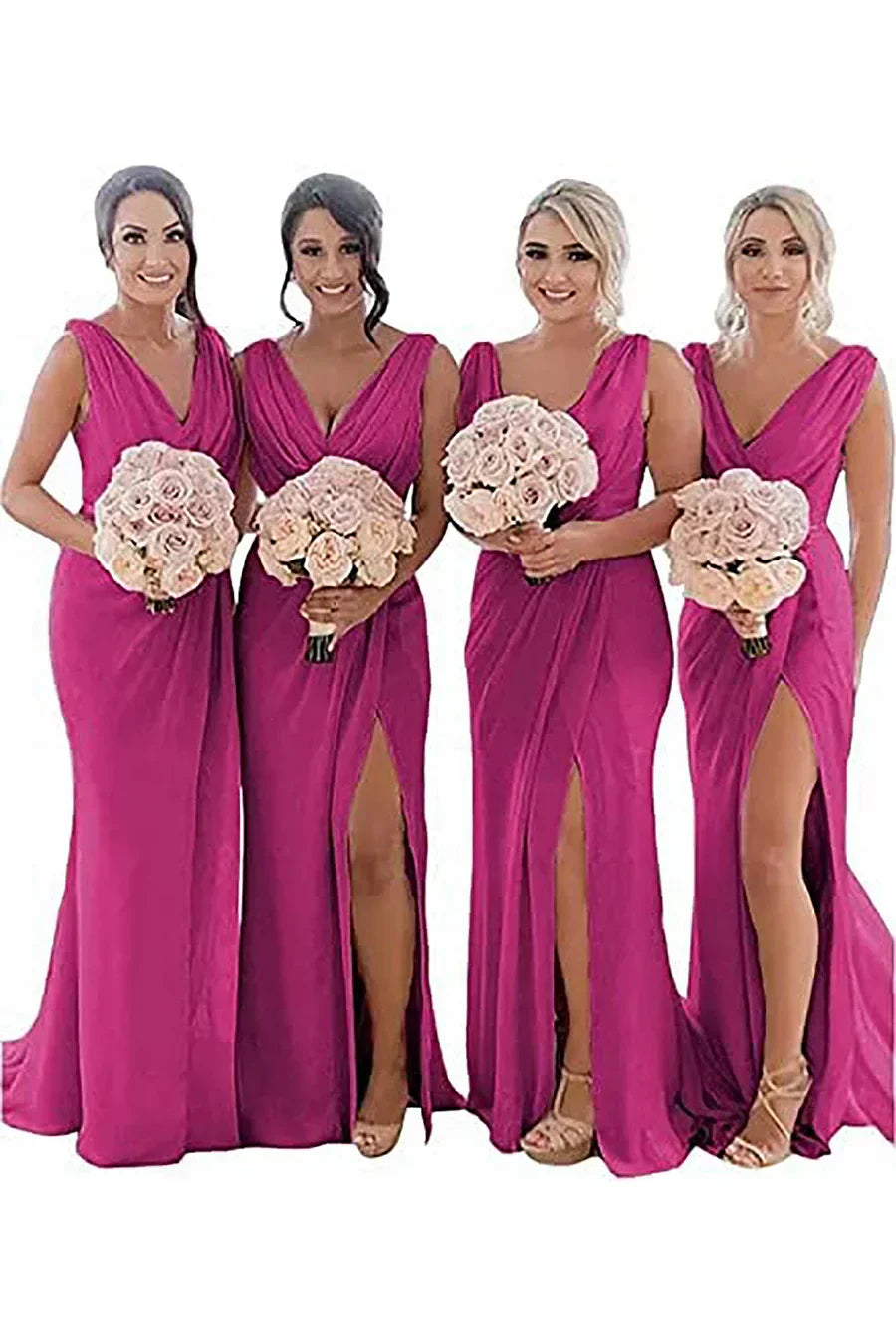 Ivory Sheath Chiffon Ruched Long Bridesmaid Dress with Slit