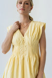 Barb Pleated Midi Dress in Yellow