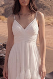 High Low Ruffled A Line Ruched Ivory Wedding Dress