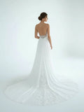 A Line V Neck Chiffon Boho White Appliques Wedding Dresses