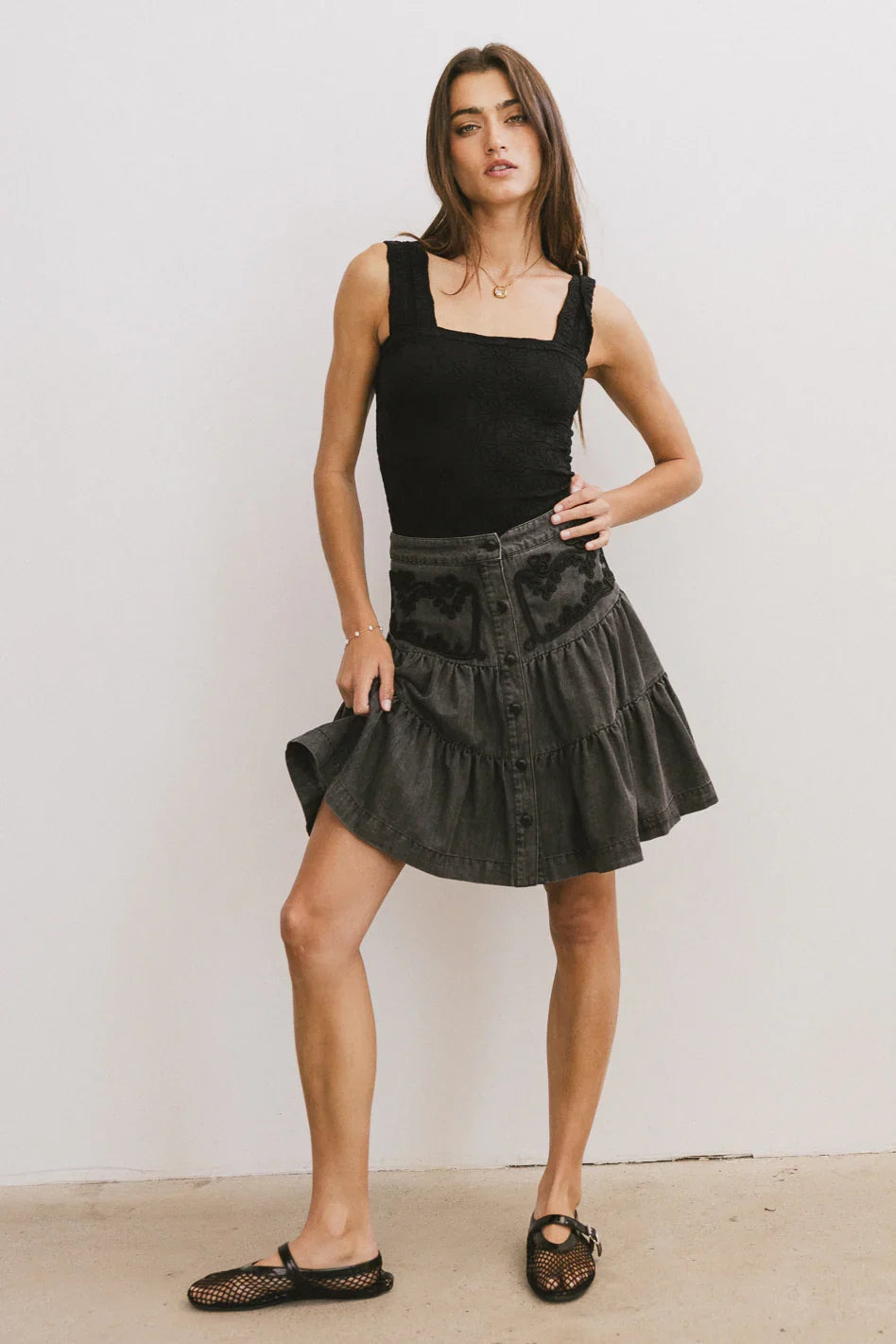 Skyler Tiered Mini Skirt in Black FINAL SALE
