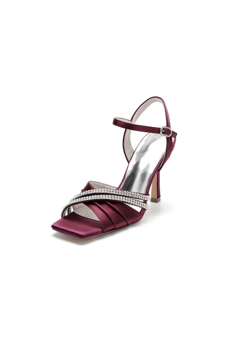 Crystal Straps Square Open Toe Chunky Heels