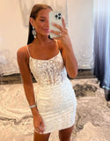 Gorgeous Spaghetti Straps Lace Up Tight Glitter Homecoming Dress