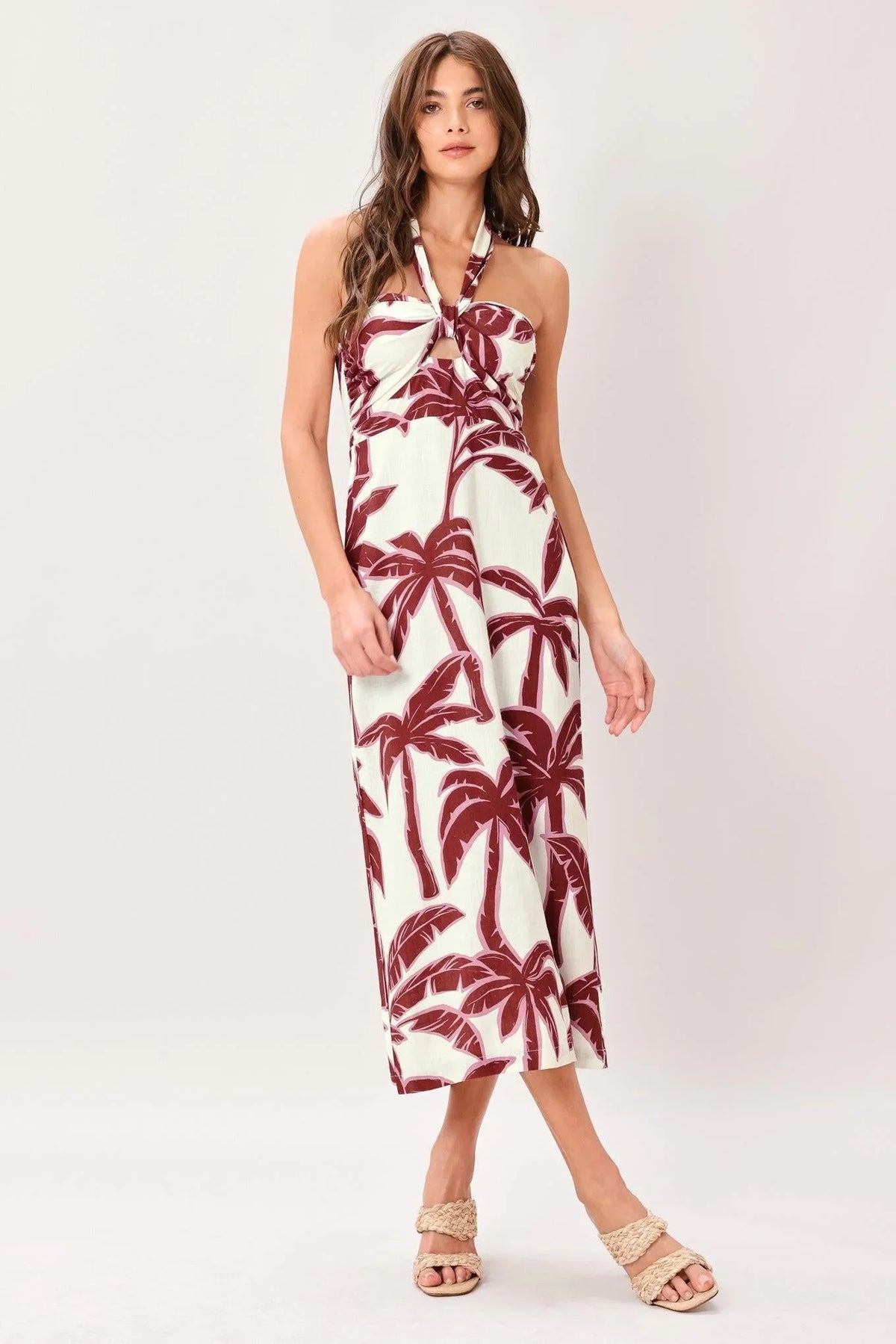 PALM SIREN TROPICAL PRINT MIDI DRESS
