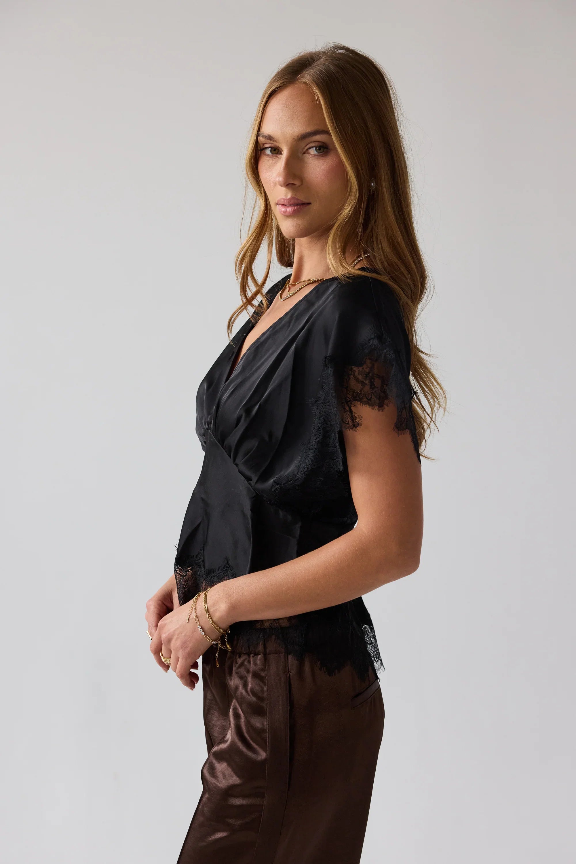 Chelsea Satin Blouse in Black FINAL SALE