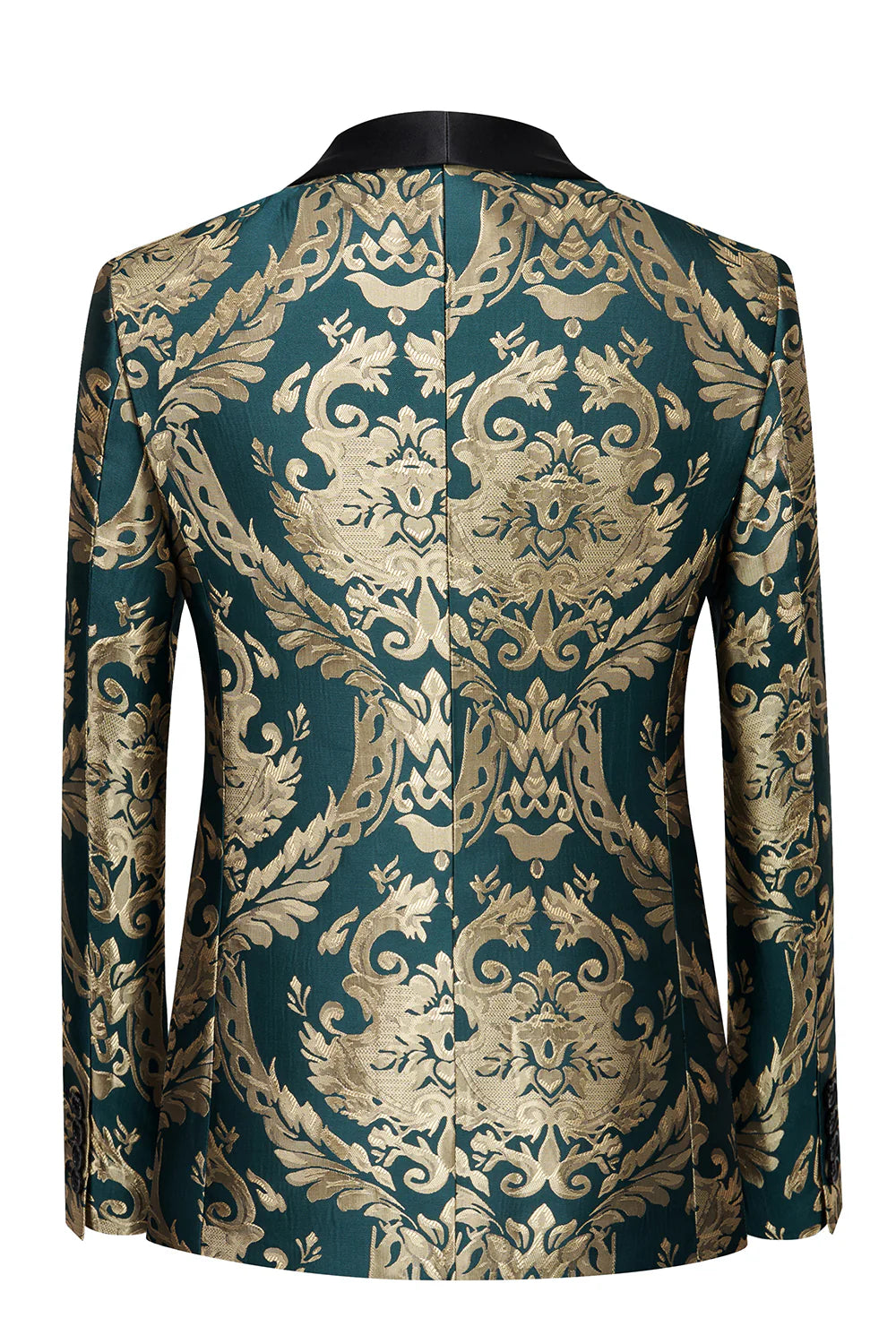 Mens Dark Green Shawl Lapel One Button Jacquard Prom Blazer