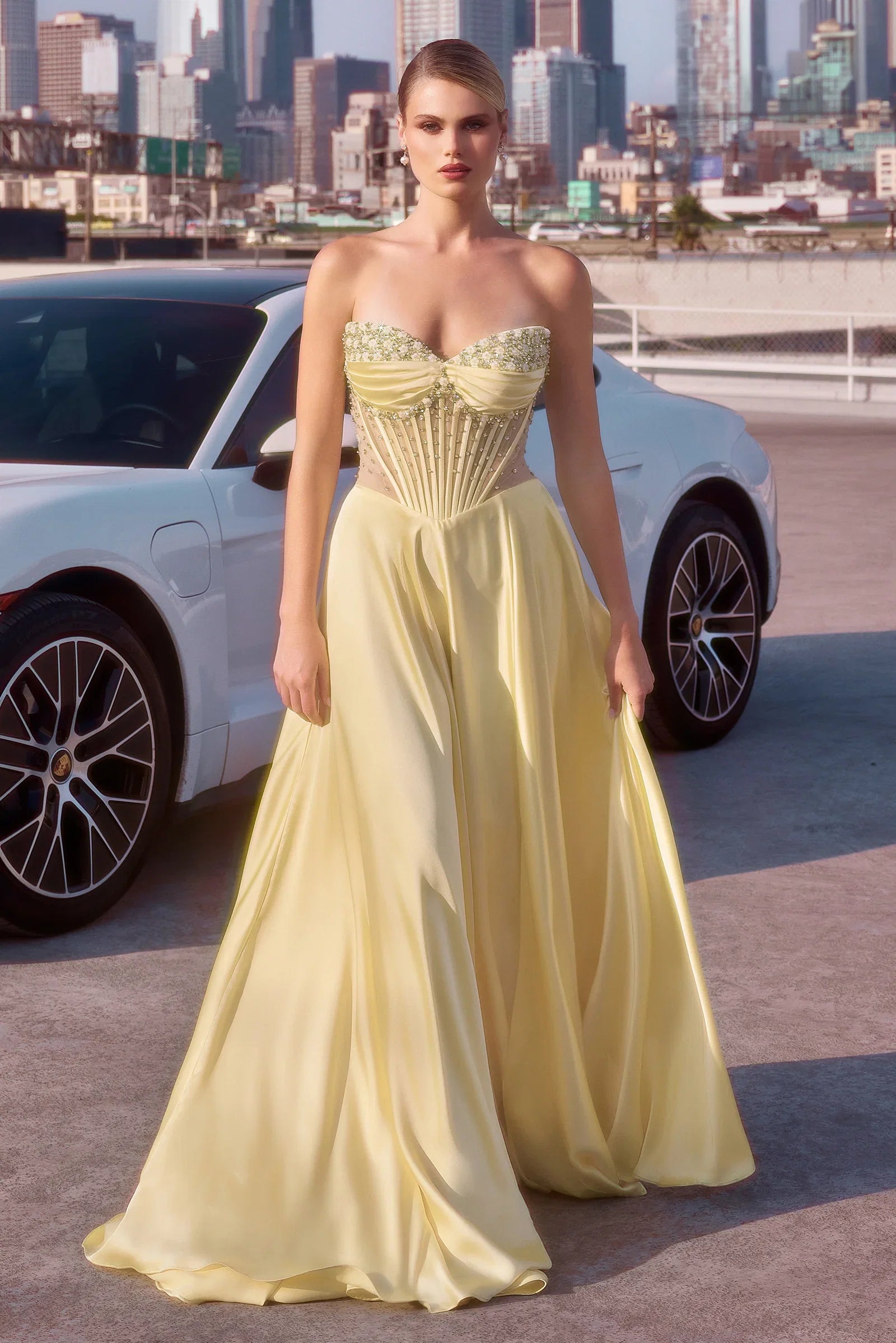 Melanie Gown A line Dress with Beaded Bodice Corset Back