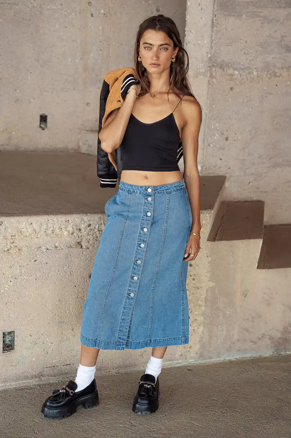Kaylee Button Denim Skirt FINAL SALE