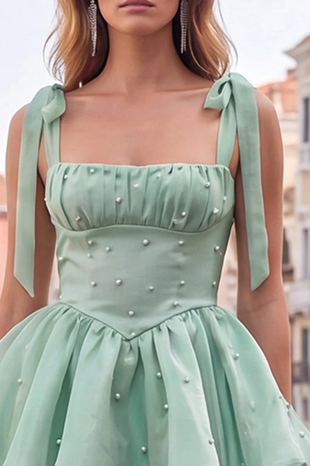 Cute Lilac A Line Pearl Tiered Short Homecoming Dress with Lace Up Back