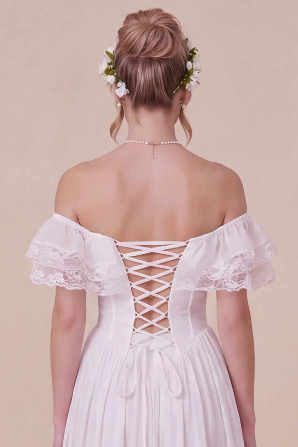 Off the Shoulder Corset White Ruffled Engagement Dress