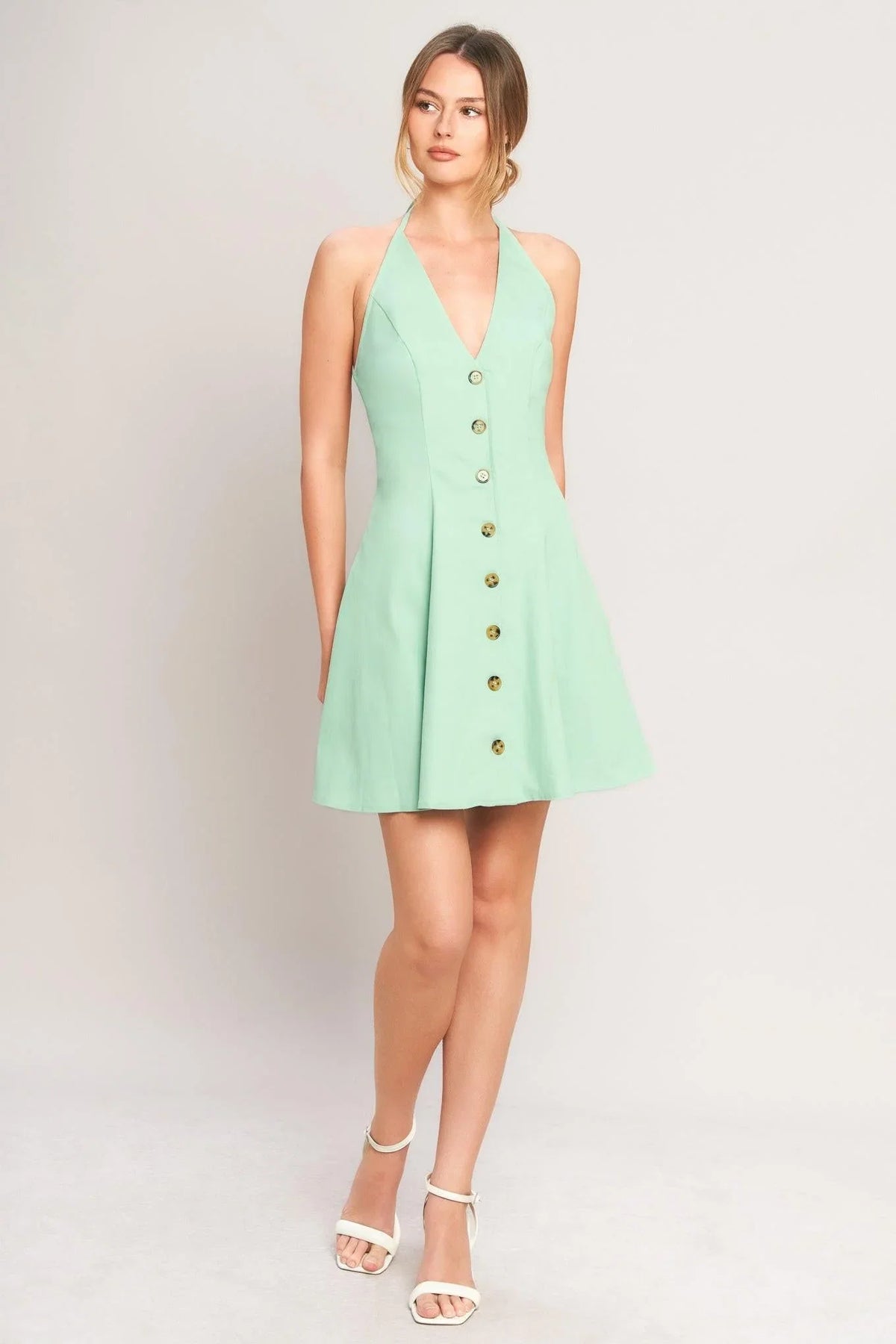 LOVELY CHARM MINT HALTER MINI DRESS