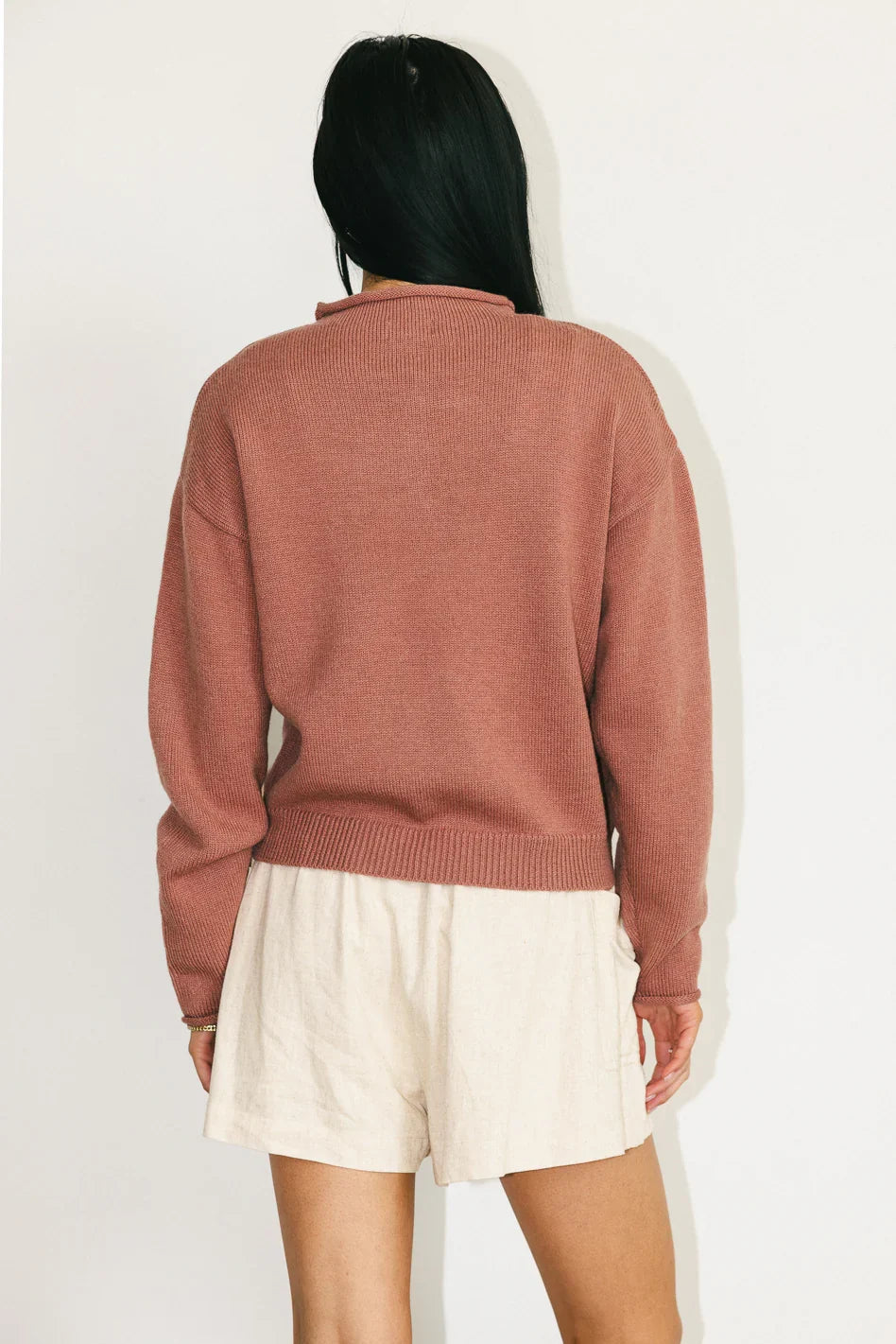 Meli Button Front Knit Sweater in Mauve FINAL SALE