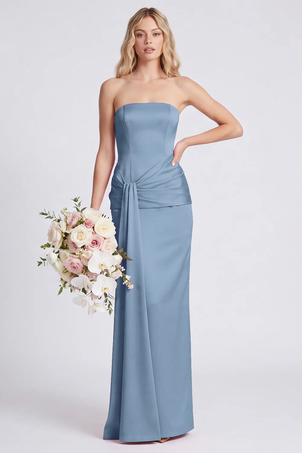 Strapless Mermaid Eucalyptus Bridesmaid Dress with Sash