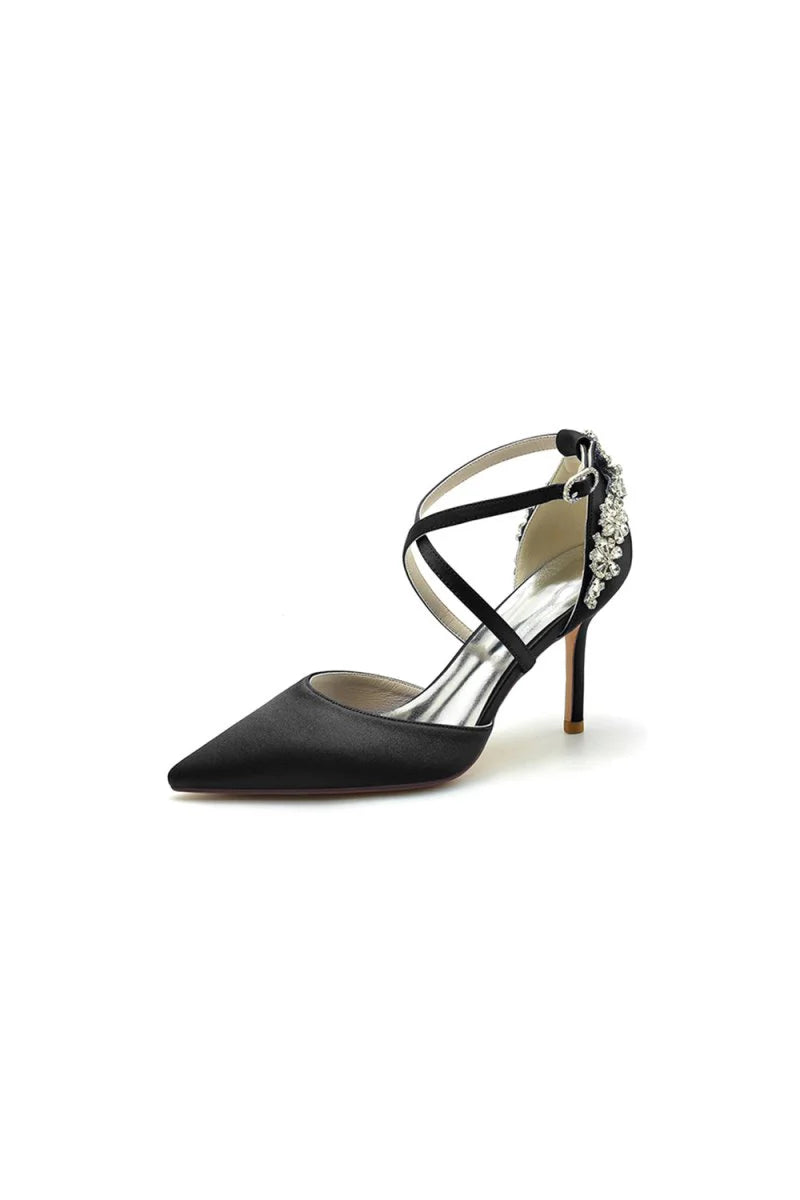 Pointed Toe Cross Strap With Rhinestones Stiletto Heels