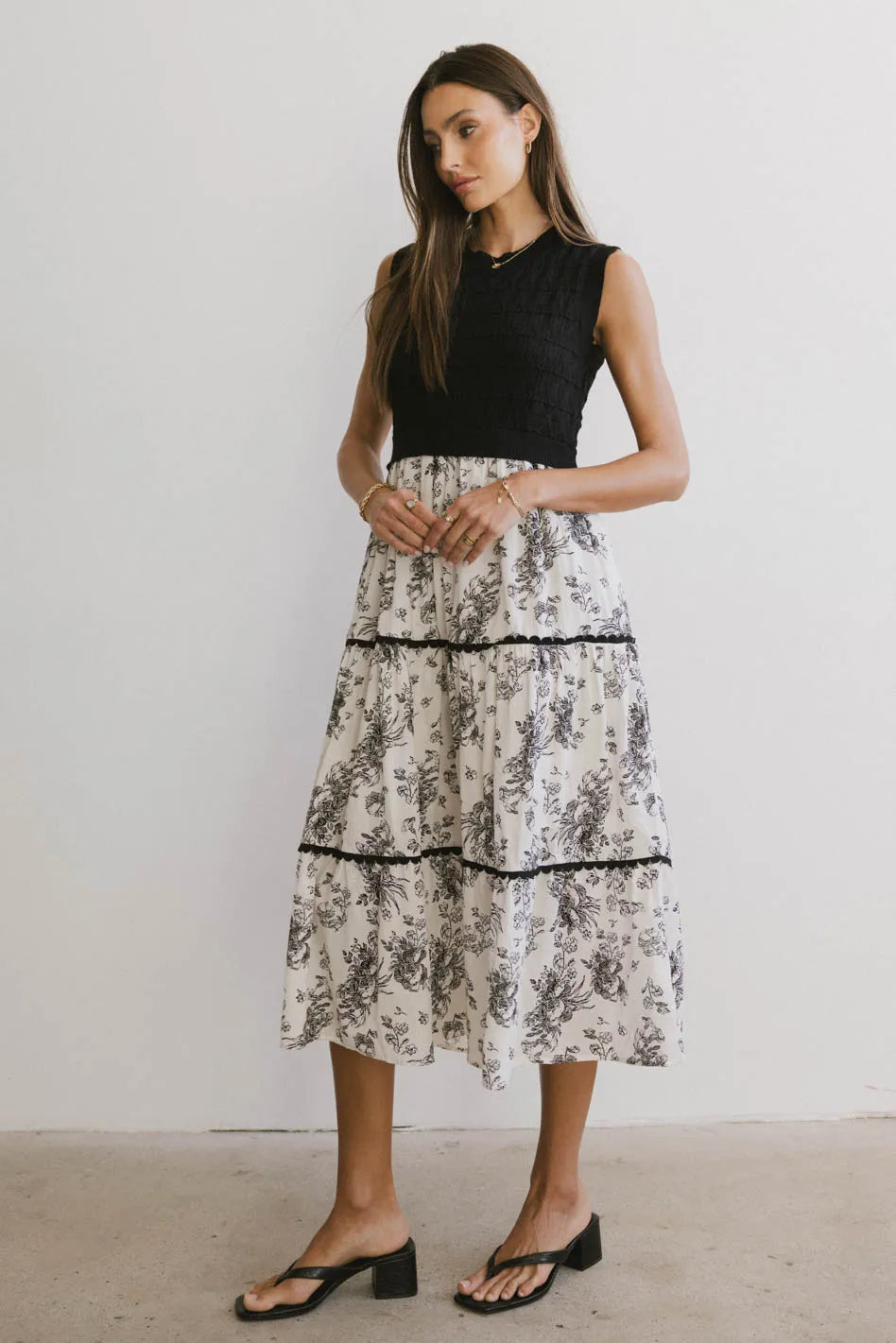Cherney Tiered Floral Dress in Black FINAL SALE
