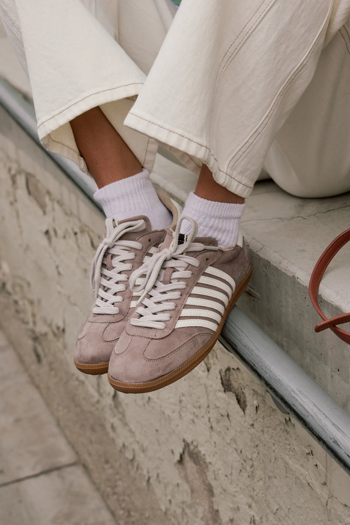 Stevie Striped Sneaker in Taupe FINAL SALE