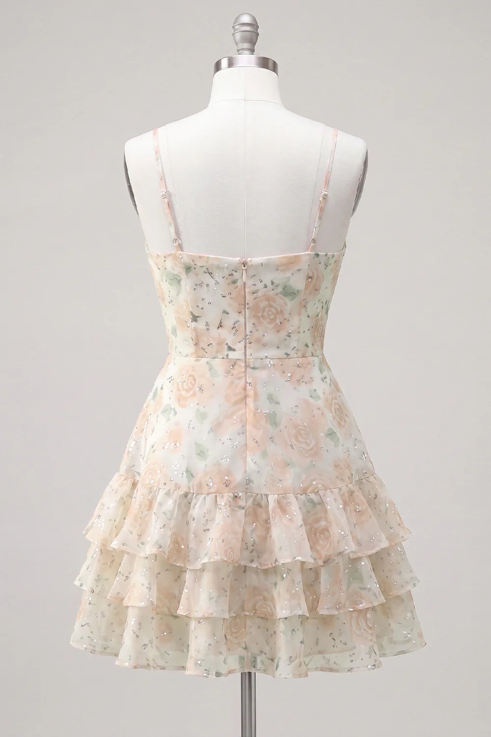 Floral Light Green Tiered Ruffle A Line Short Homecoming Dress