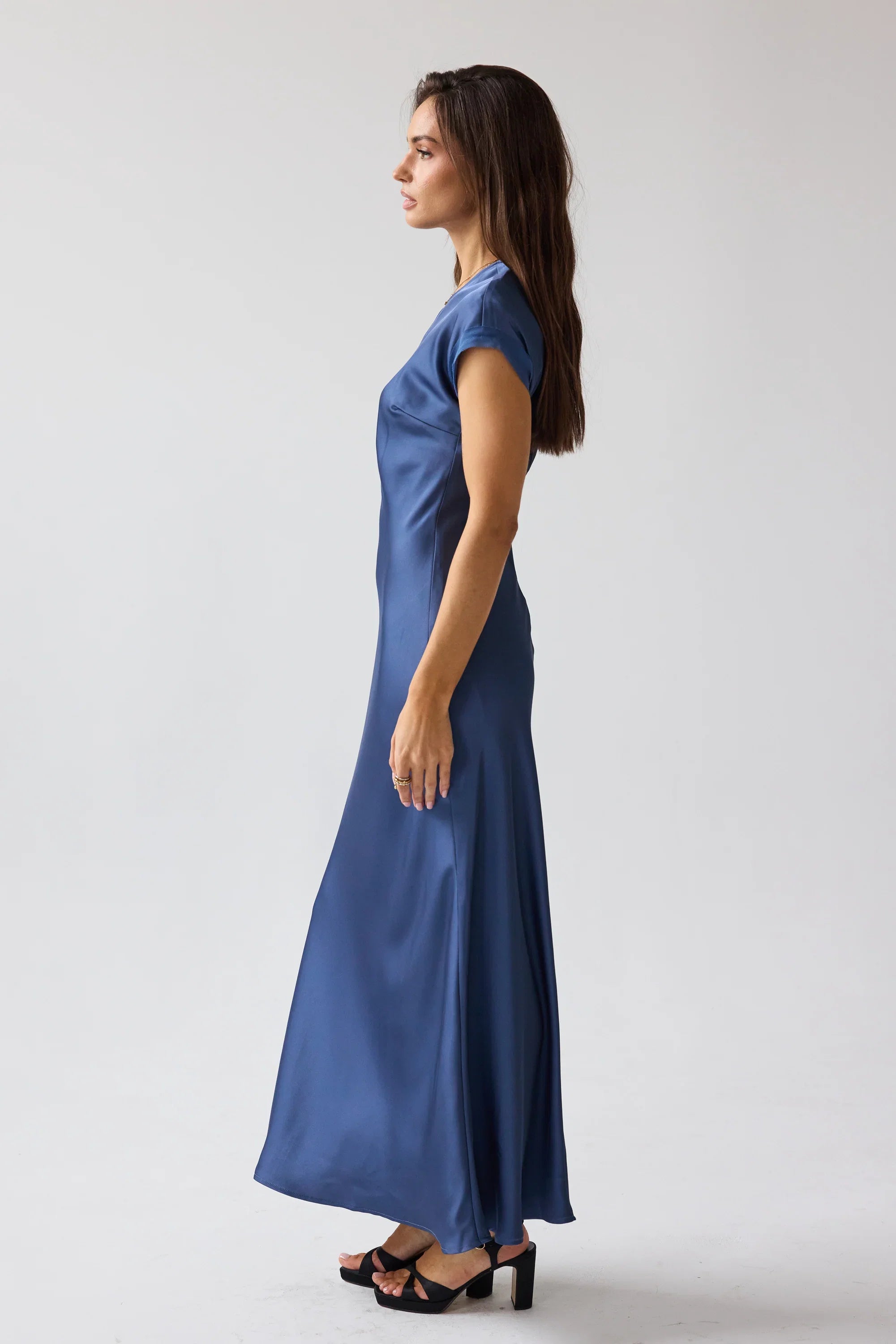 Hanna Satin Maxi Dress in Blue FINAL SALE