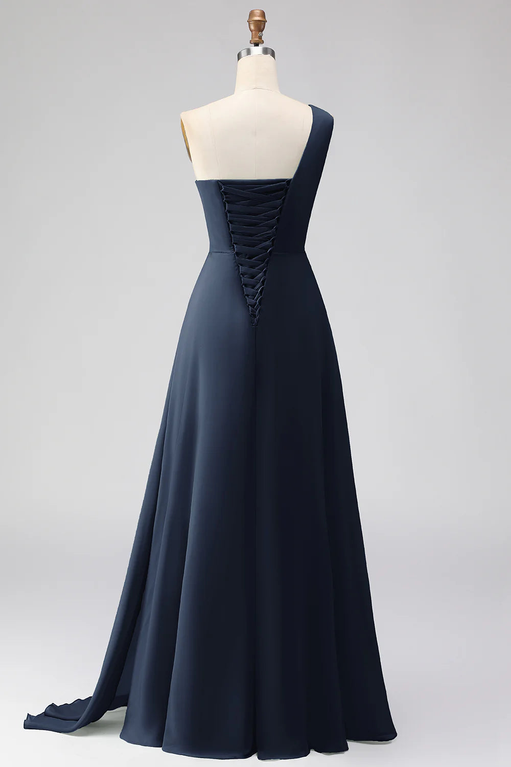 Sage Green One Shoulder A Line Chiffon Long Bridesmaid Dress with Slit