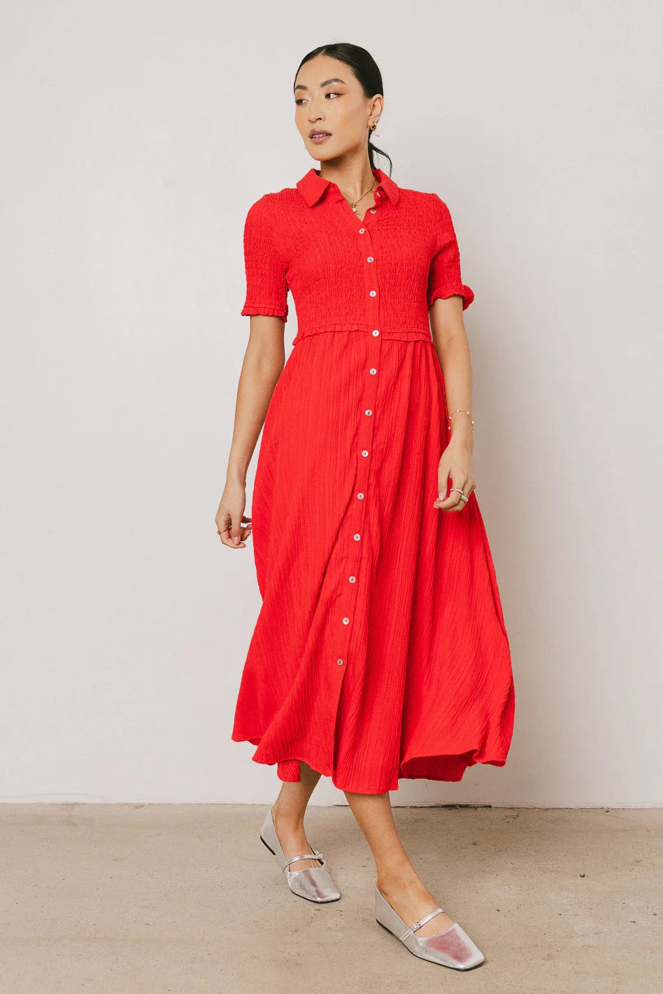 Nicole Smocked Maxi Dress in Red FINAL SALE