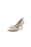 Champagne Pointed Toe Wedding Heels with Bow
